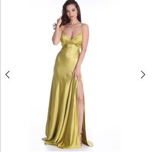 SEVILLE SATIN MAXI DRESS IN LIME GREEN by ROSERRY